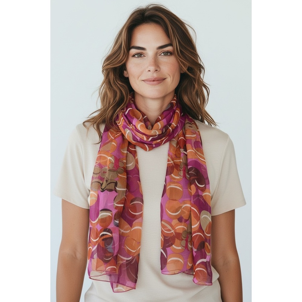 Vintage Kenneth Cole Reaction Scarf OS Pink Very Good Silk Geometric Print Y2K